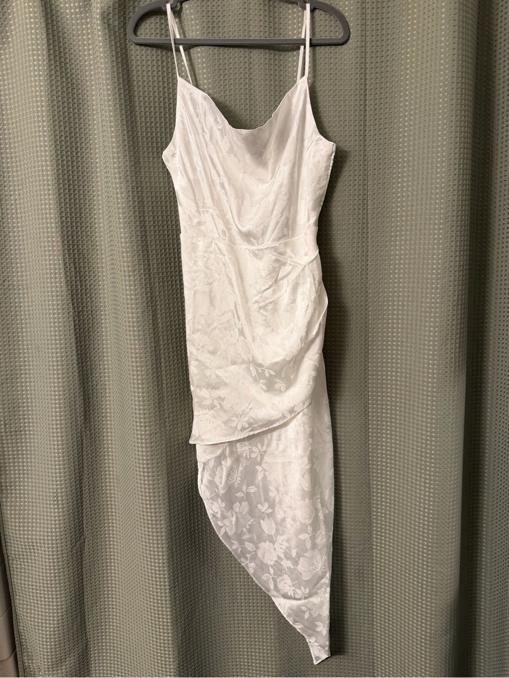 12th Tribe White Floral Asymmetrical Slip Dress with Draped Hem